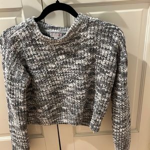 gray and white cropped knit sweater